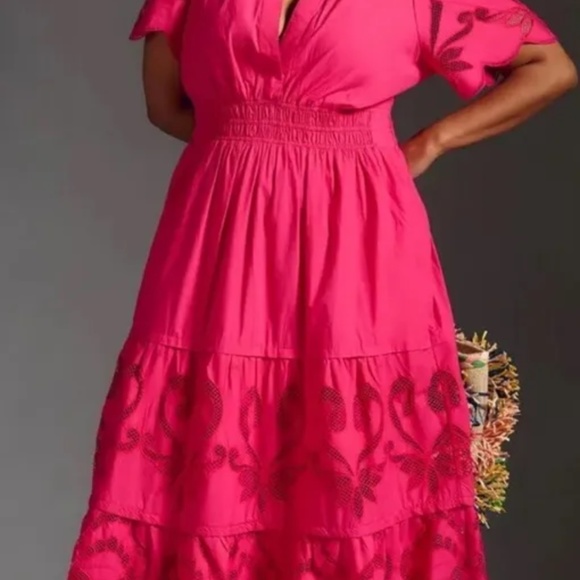 Anthropologie The Somerset Pink Maxi Dress: Cutwork Edition Size S - Picture 1 of 8